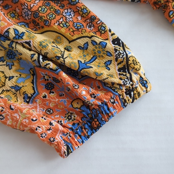 NWT Melloday Floral Ruffle Off the Shoulder Flowy Boho Top Small Blue Orange - Picture 6 of 16